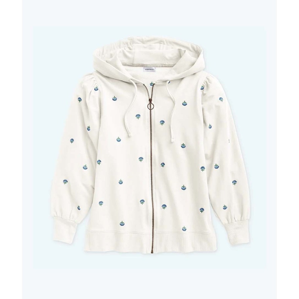 Summersalt The Softest French Terry Puff-Sleeve Hoodie Floral Zip Up Women Large
